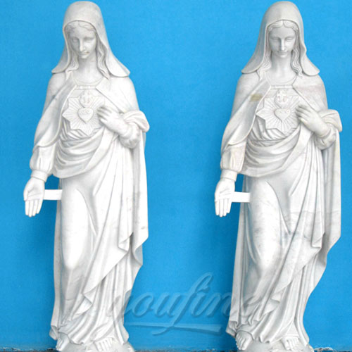 White Natural Stone Religious Virgin Mary Church Statues in pairs for Sale