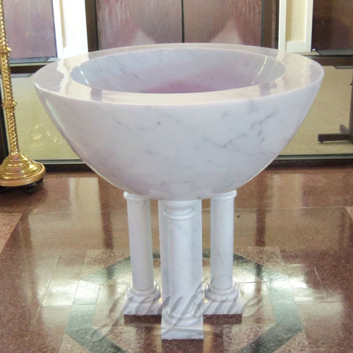 Bright White Marble Font in a Church on Stock for sale