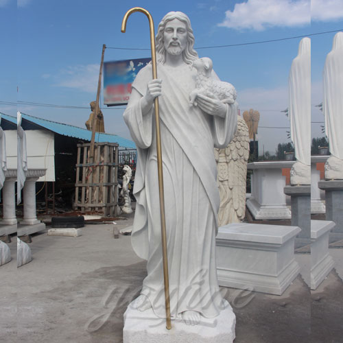 Factory Direct Supply Natural Marble Jesus Statue with walking stick for Sale