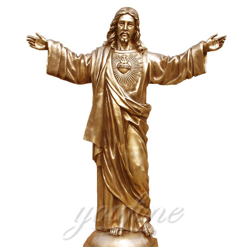 Indoor Shining Bronze Sculpture Jesus opening hands Christ Statue for Church