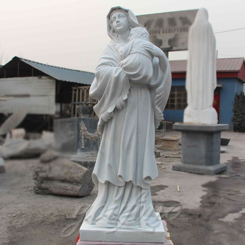 Natural Stone White Marble Virgin Mary holding  Jesus Christ statues Carving Sculpture for Sale