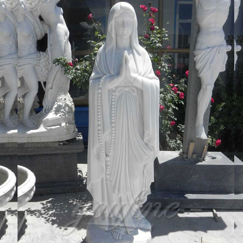 Outdoor White Blessed Marble Virgin Mary Statue standing for sale