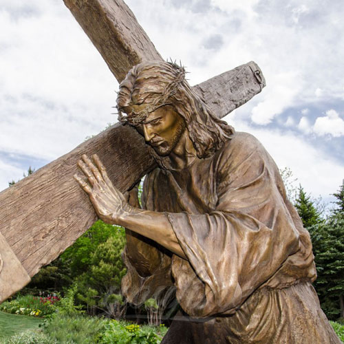 Religious Antique Bronze Jesus Christ Statue with Cross for sale