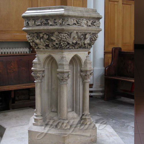 Religious Marble Font Church Furniture with grape decor for Sale