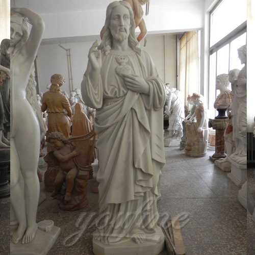 Factory supply Carved Marble Decorative Sacred Heart Jesus Statues for sale