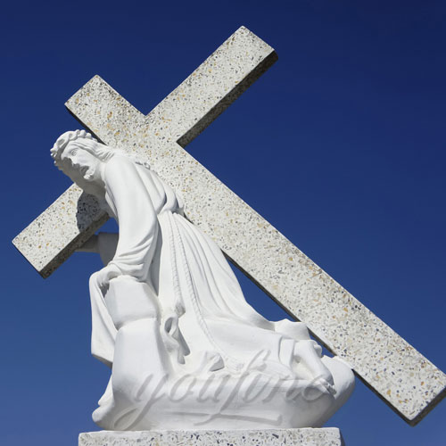 Church decor White Marble Jesus Statue with Cross on Back for Sale