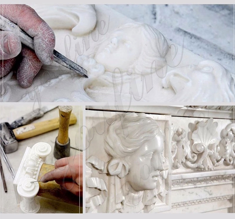 process of Home Decoration White Marble Mary Statue