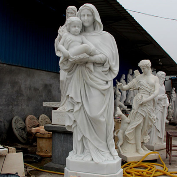 Outdoor White Marble Virgin Mary with Baby Jesus Statue for sale CHS-730