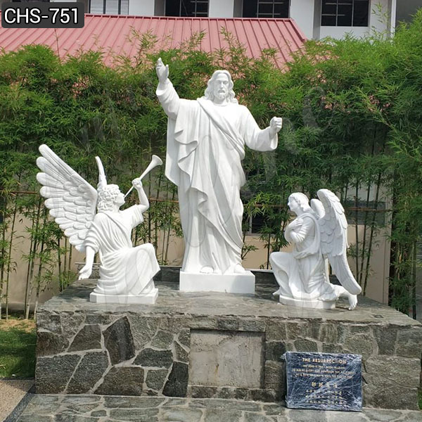 White Marble Jesus Christ Statue with 2 Angels Garden Decor Design MOKK-751