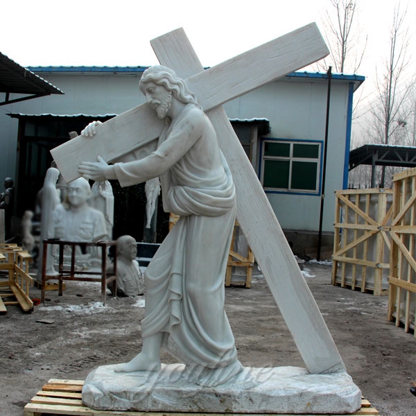 Famous Life Size Catholic Jesus Carrying the Cross White Marble Statue for Sale CHS-290