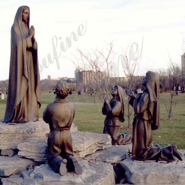 Catholic Bronze Religious Statue Our Lady of Fatima Mother and Three Shepherd Children BOKK-606