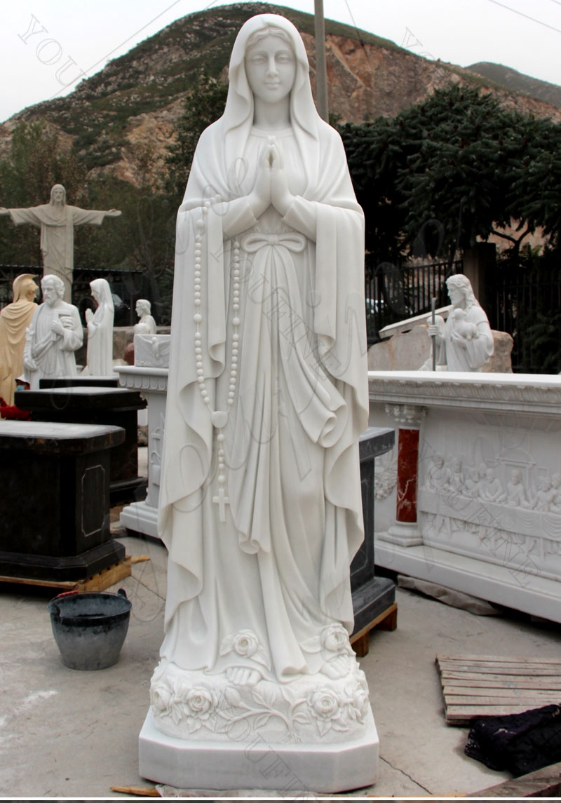 High Quality White Marble Blessed Mother Mary Statues for Outside CHS