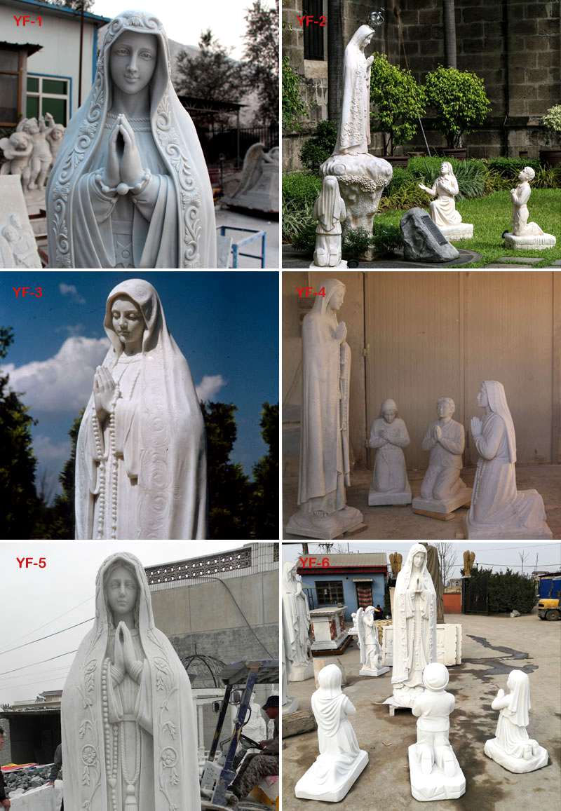 Our Lady of Fatima and Three Shepherd Children Marble Statue