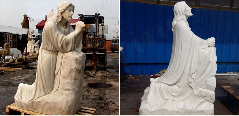 Catholic Marble Jesus Kneeling in Prayer Staute for Garden Decor