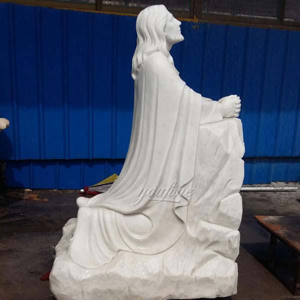 Outdoor Famous Life Size Catholic White Marble Jesus Kneeling in Prayer