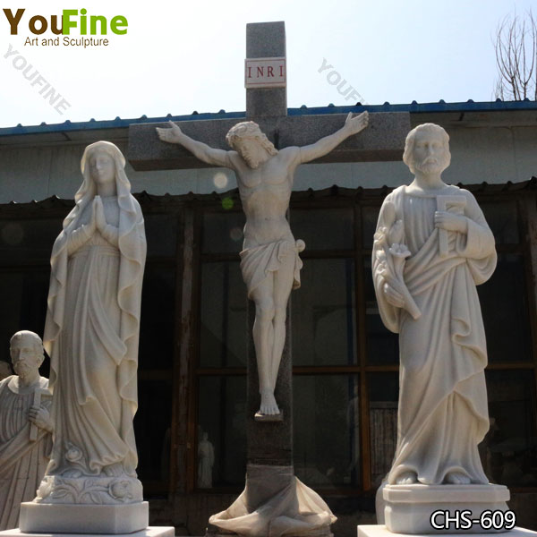 Hand Carved Life Size Jesus Crucifixion Marble Statue for Sale