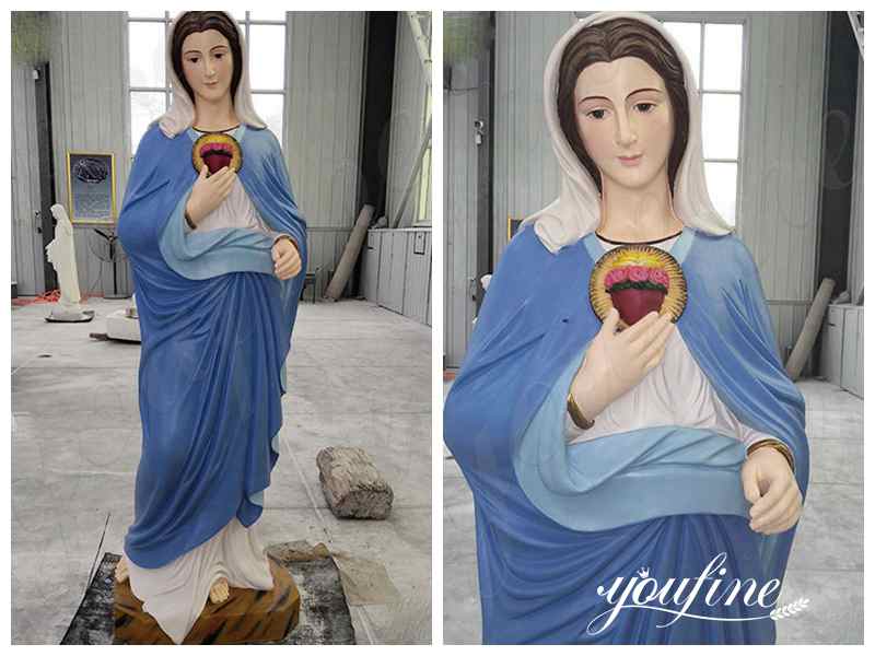 Life Size Marble Virgin Mary Statue with Scared Heart for Sale
