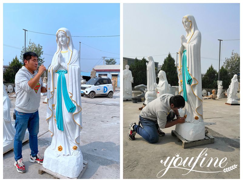 Painted Catholic Church Marble Our Lady of Lourdes Statue