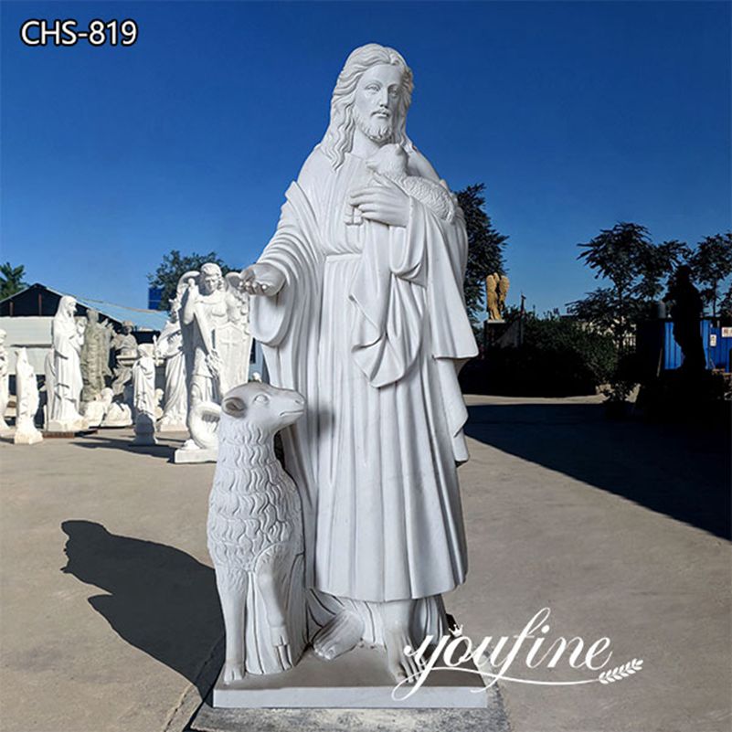 Life Size Jesus and Lamb Marble Statue for Church Garden Decor for Sale