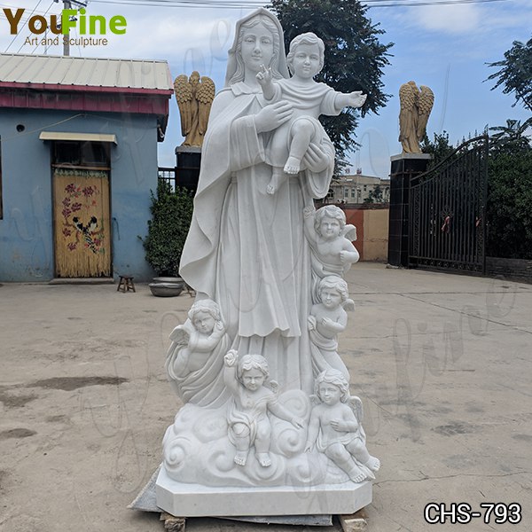 Catholic Life Size Marble Madonna and Children Statue for Sale