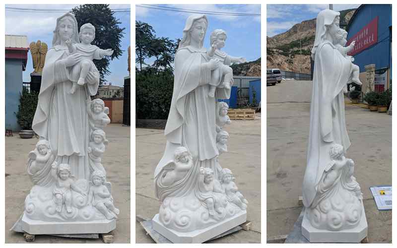 Life Size Marble Madonna and Children Statue for Sale