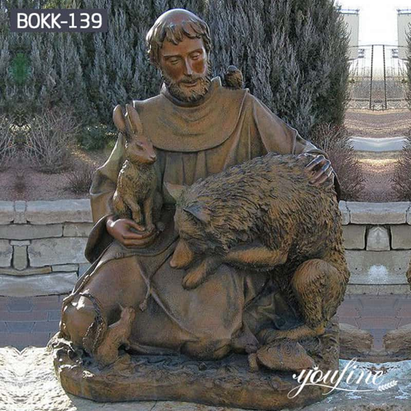 Fine Cast Bronze Saint Francis Statue for Church Factory Supply BOKK-139