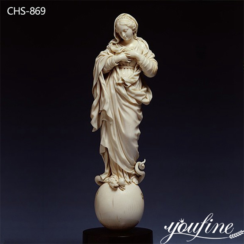 White Marble Virgin Mary Statue Stand on Ball for Sale CHS-869