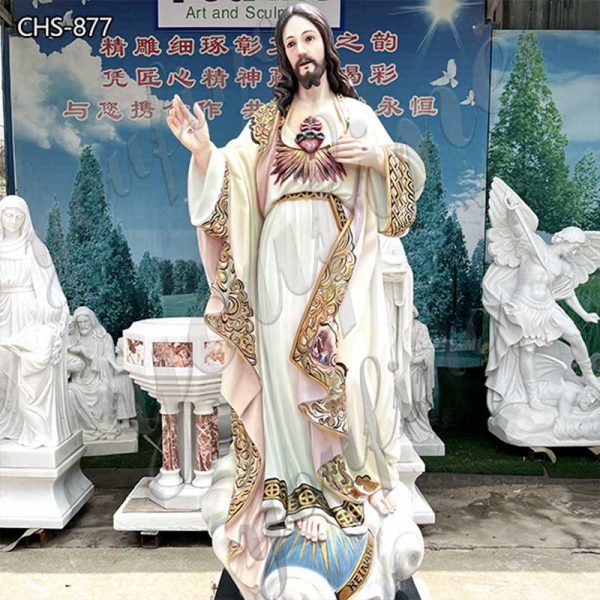 Painted Marble Jesus Large Sacred Heart Statue for Sale CHS-877