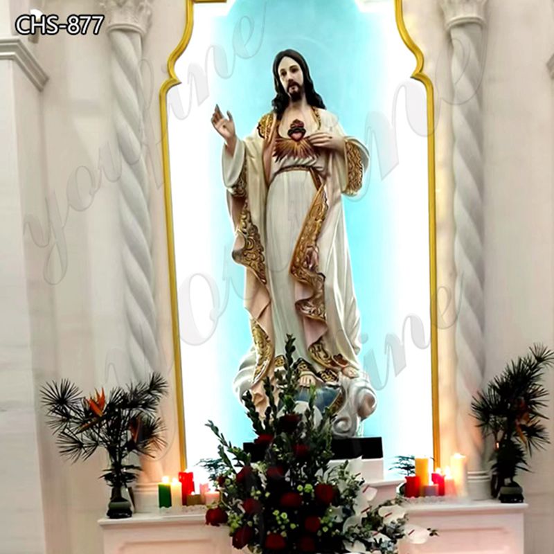 Painted Marble Jesus Large Sacred Heart Statue for Sale CHS-877