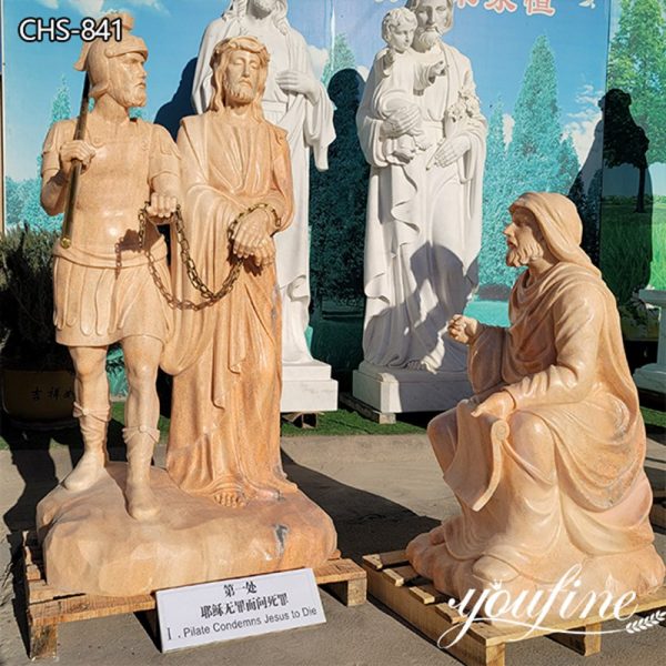 Red Marble Outdoor Stations Of The Cross Statues for Sale CHS-841