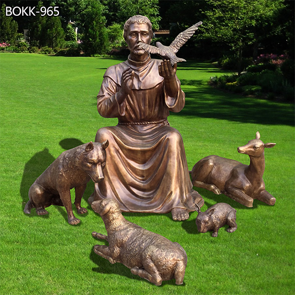 Life Size Bronze St Francis of Assisi Statue with Animals for Sale BOKK-965