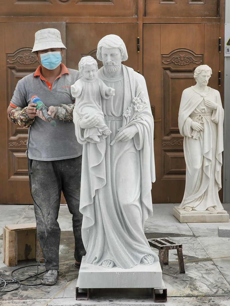 hand carved white marble st joseph outdoor statu